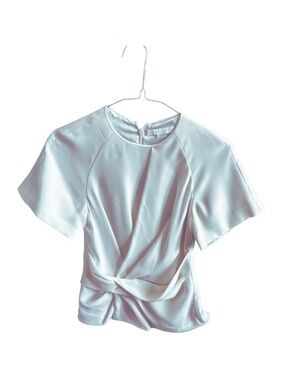 Alexander Wang White Satin Short-Sleeve Twist Front Top